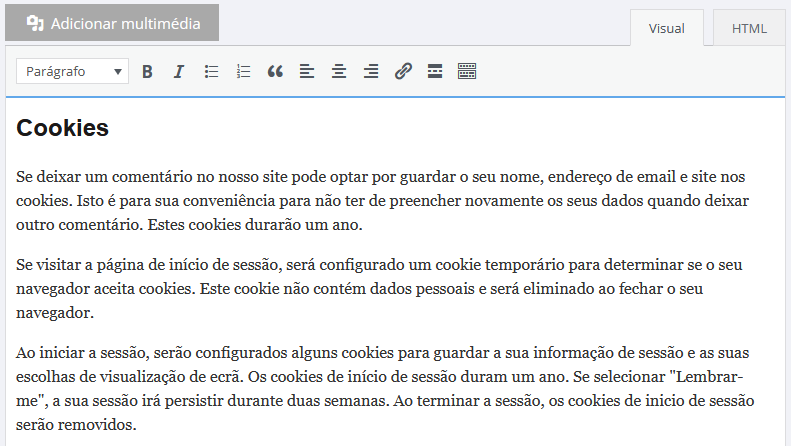 editar pol�tica de privacidade